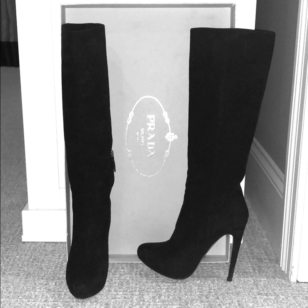 Prada Black Suede High Boot